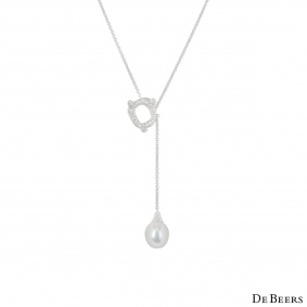 DeBeers White Gold Diamond And Pearl Pendant